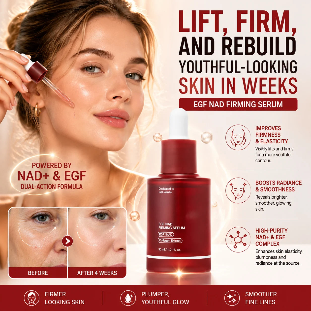 ✨ NAD+ EGF Firming Face & Neck Serum Advanced Korean Anti-Aging Lift Formula 1.01 oz