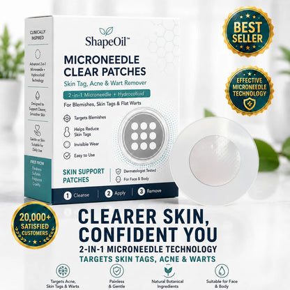 ✨ShapeOil®2-in-1 Microneedle & Hydrocolloid Patch🍀| Removes Raised Moles, Acne, Flat Warts & Skin Tags | Helps Improve Wrinkles, Scars & Blemishes | Invisible Patches for Face & Body
