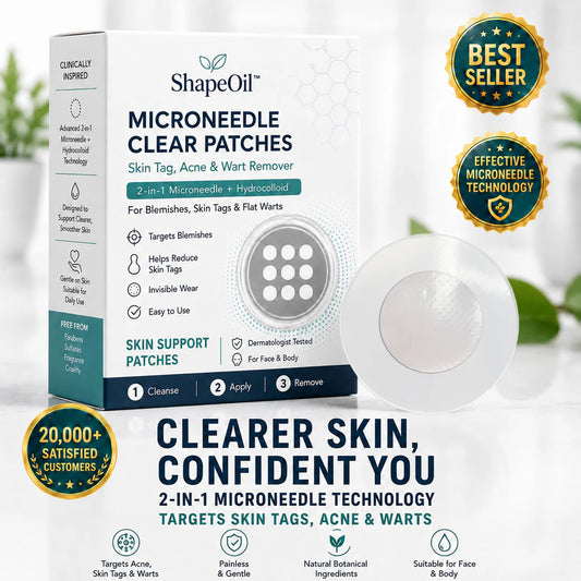 ✨ShapeOil®2-in-1 Microneedle & Hydrocolloid Patch🍀| Removes Raised Moles, Acne, Flat Warts & Skin Tags | Helps Improve Wrinkles, Scars & Blemishes | Invisible Patches for Face & Body