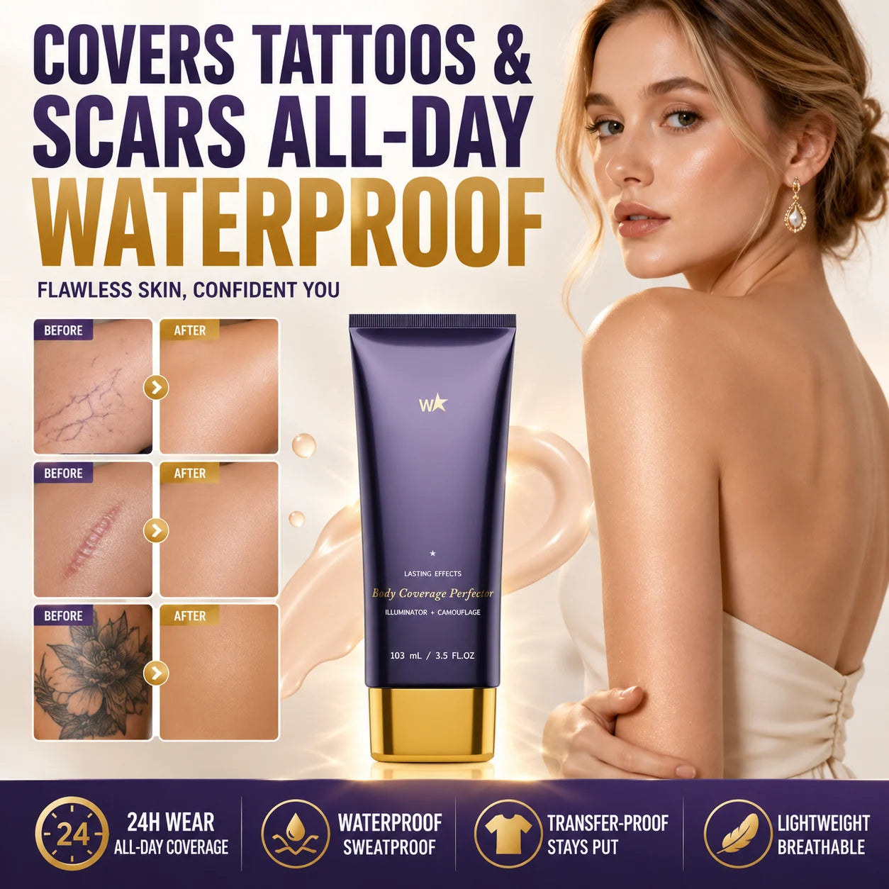 ✨Flawless Body Coverage Cream | Waterproof Body Foundation | Tattoo Concealer | Leg & Body Perfector