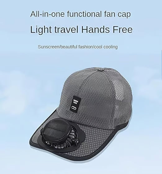 🌞Solar Fan Baseball Cap - UV Protection Wide Brim Mesh Hat with Solar & USB Power for Outdoor Heat Relief