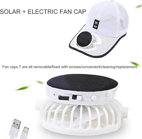 🌞Solar Fan Baseball Cap - UV Protection Wide Brim Mesh Hat with Solar & USB Power for Outdoor Heat Relief
