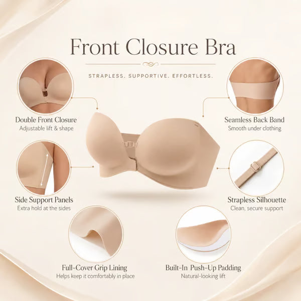 Women's Strapless Front Closure Push-Up Bra