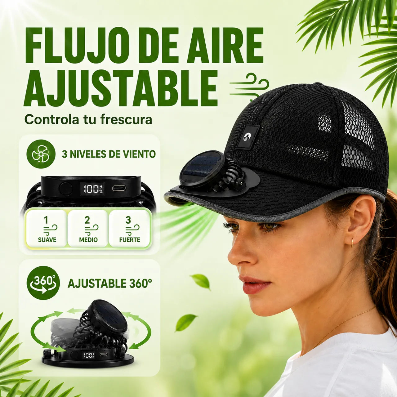 🌞Solar Fan Baseball Cap - UV Protection Wide Brim Mesh Hat with Solar & USB Power for Outdoor Heat Relief