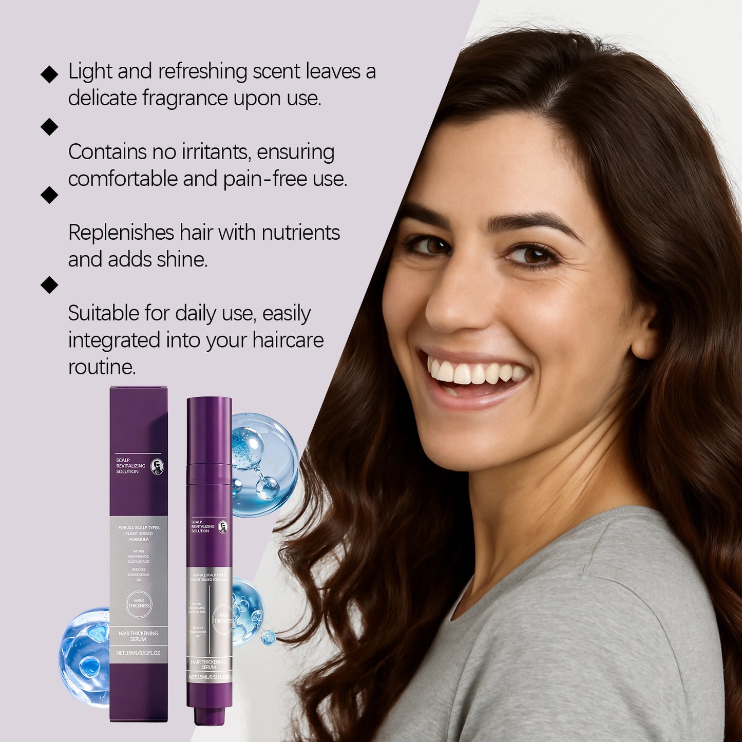 Hair Thickening Roll-On Serum Reduces Hair Shedding / Targets Thinning Areas / Nourishes the Scalp Support fuller, healthier-looking hair every day